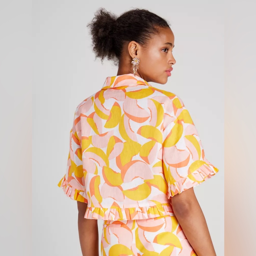 Kate Spade Peaches Cropped Linen Ruffle Top - Picture 3 of 7